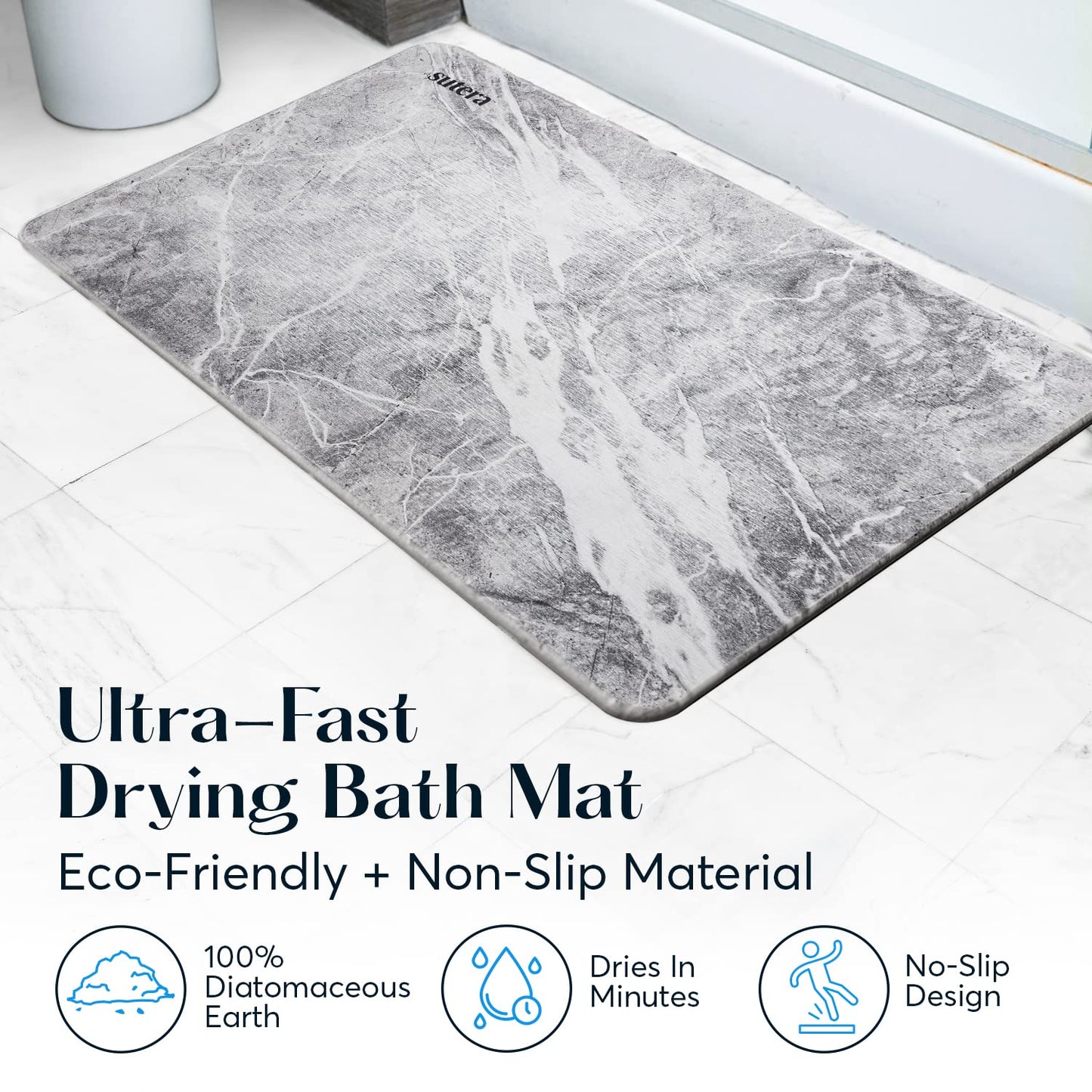 Diatomaceous Earth Bath Mat Quick Dry Non Slip Absorbent Bathroom Floor Mat