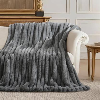 Amélie Home Jacquard Stripe Faux Fur Throw Blanket