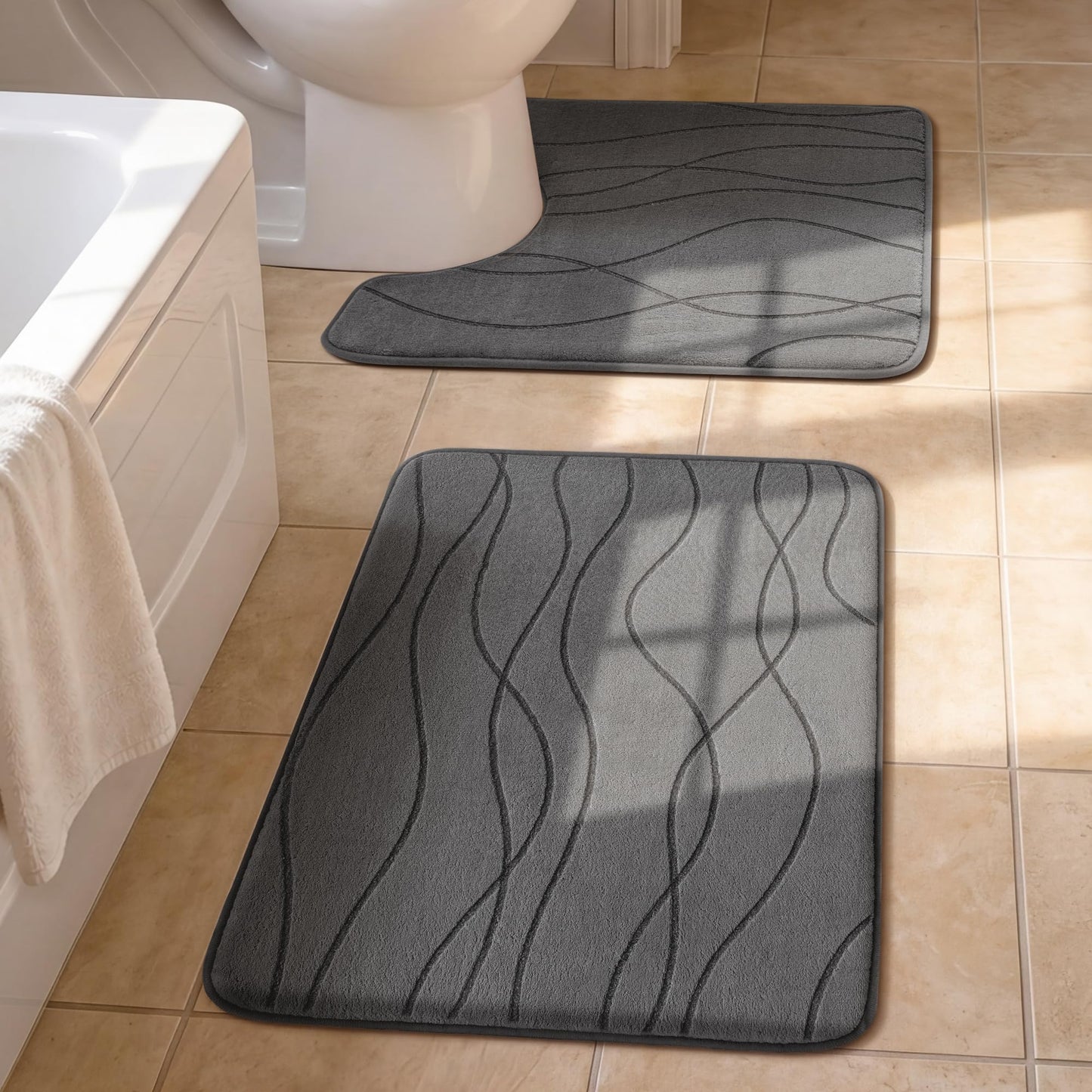 Memory Foam Bath Rug Set Non Slip Absorbent Quick Dry Bathroom Mat