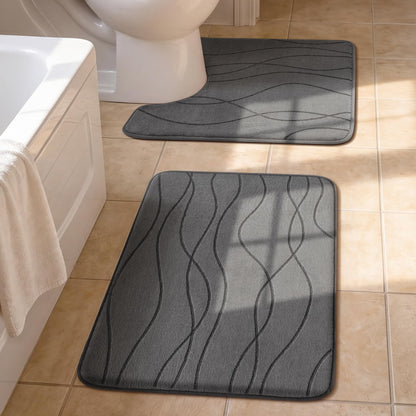 Memory Foam Bath Rug Set Non Slip Absorbent Quick Dry Bathroom Mat