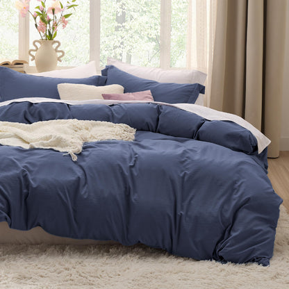 Soft Prewashed Duvet Cover Set Zipper Closure Pillow Covers Lightweight Bedding