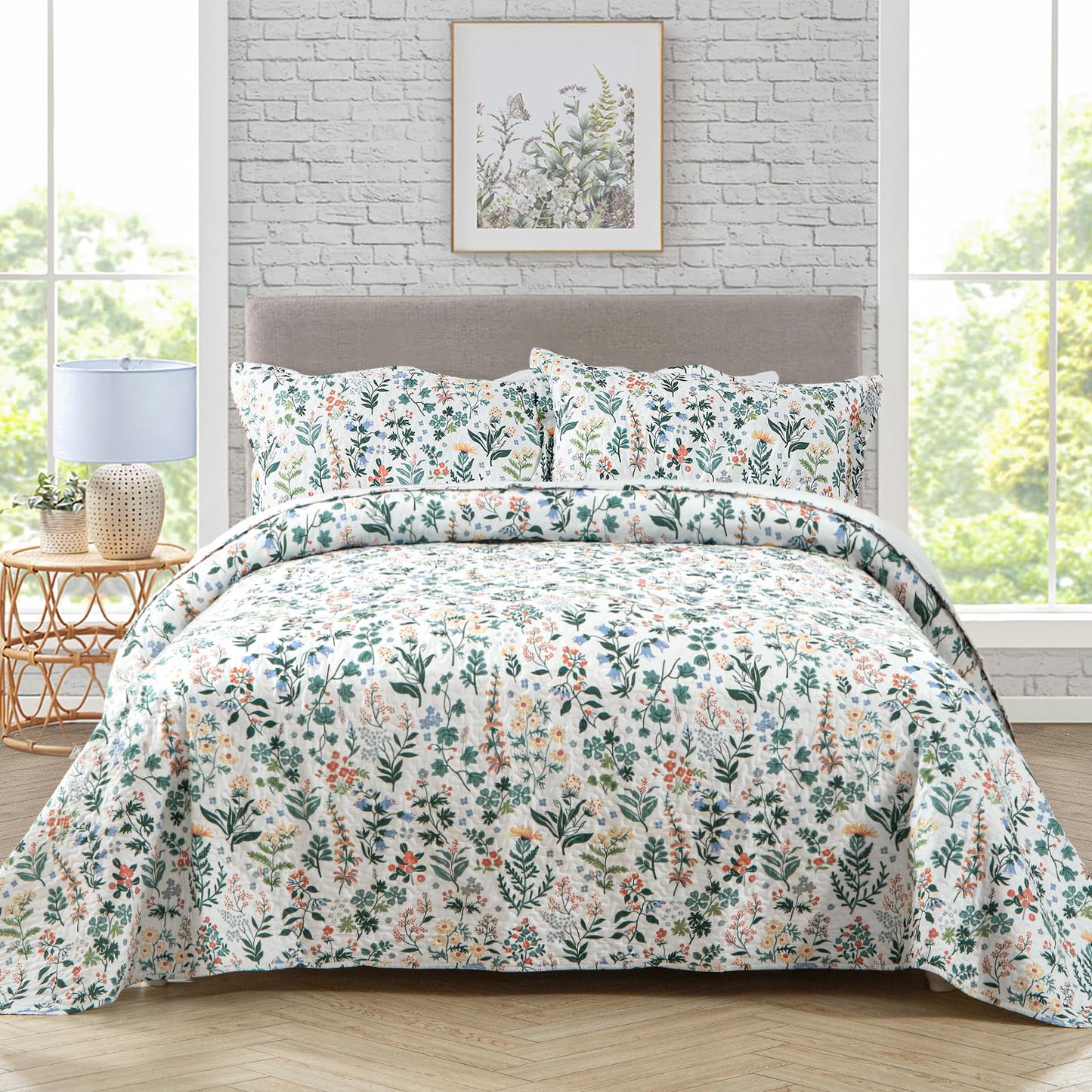 Floral Quilt Set 3 Piece Oversized Bedspread Coverlet Set Lightweight Bedding