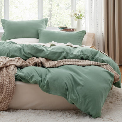 Soft Prewashed Duvet Cover Set Zipper Closure Pillow Covers Lightweight Bedding
