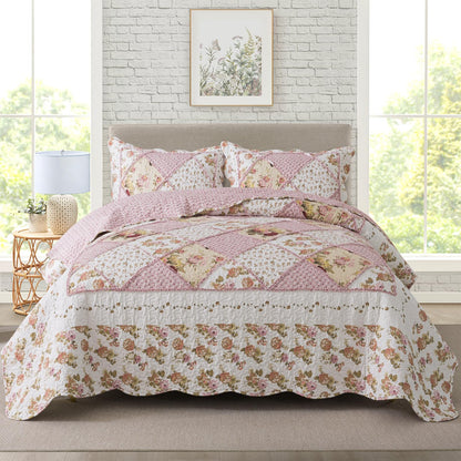 Floral Quilt Set 3 Piece Oversized Bedspread Coverlet Set Lightweight Bedding