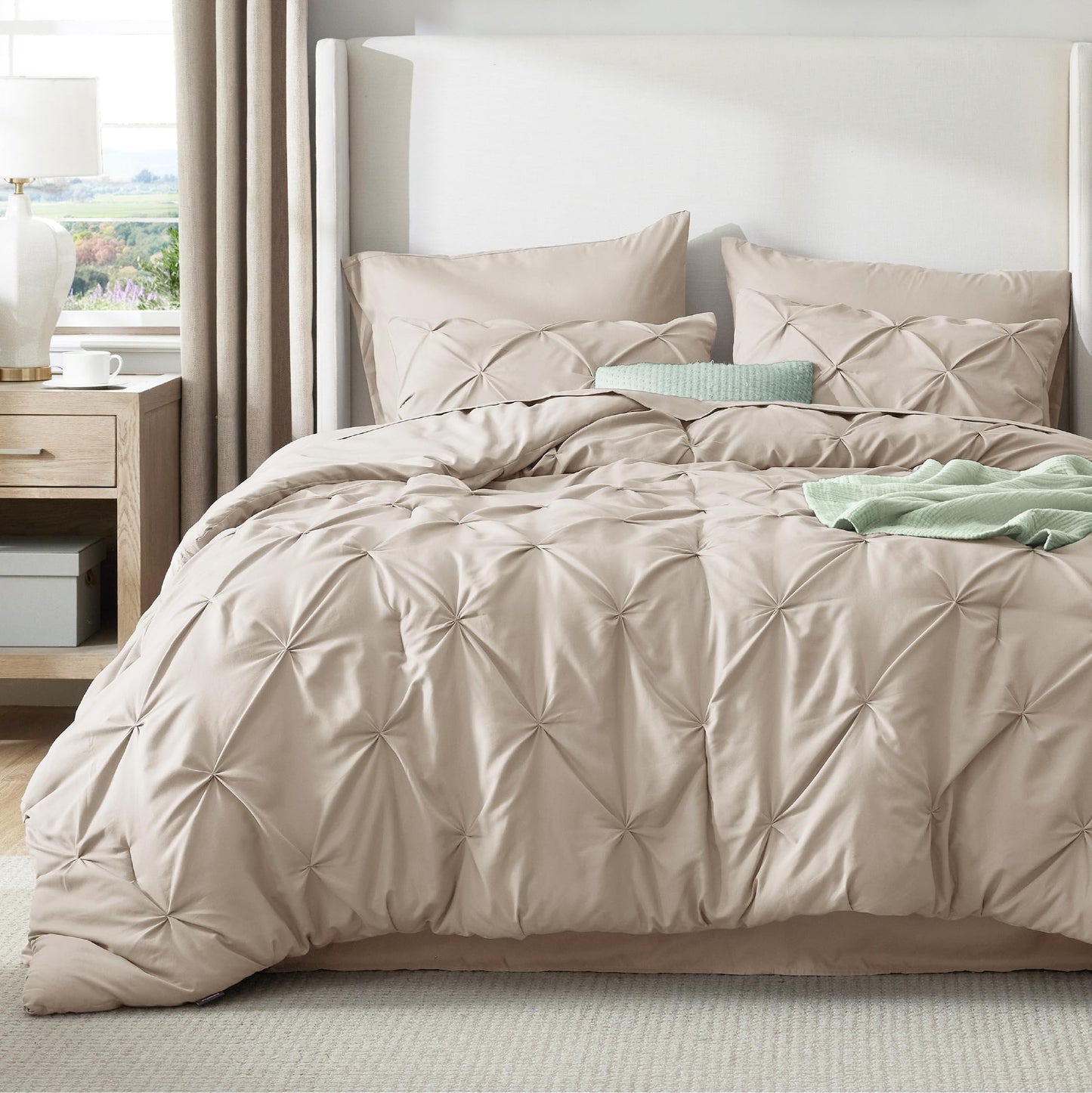 Pintuck Comforter Set Bed in a Bag 7 Piece All Season Bedding