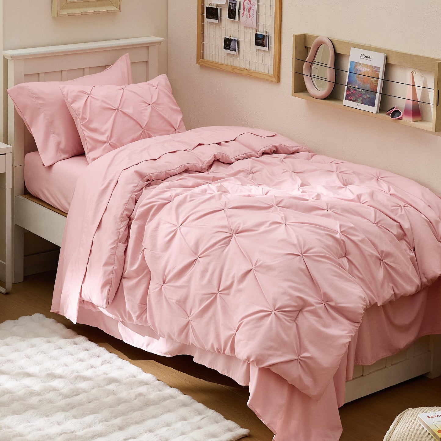 Pintuck Comforter Set Bed in a Bag 7 Piece All Season Bedding