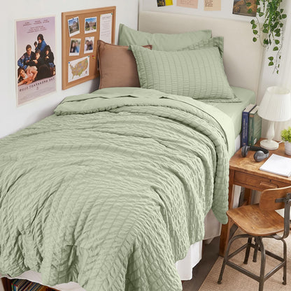 Seersucker Comforter Set 7 Piece All Season Bed in a Bag Bedding Set