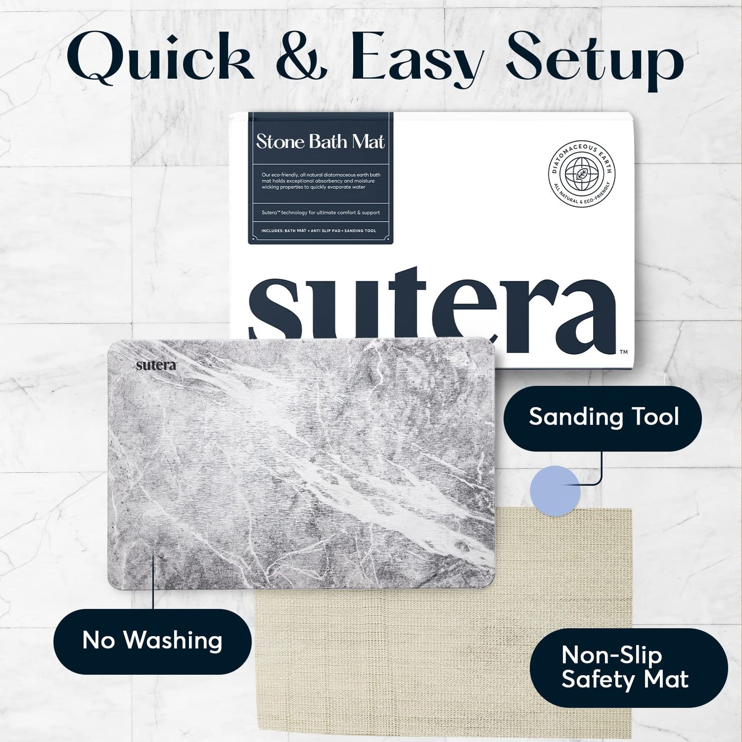 Diatomaceous Earth Bath Mat Quick Dry Non Slip Absorbent Bathroom Floor Mat
