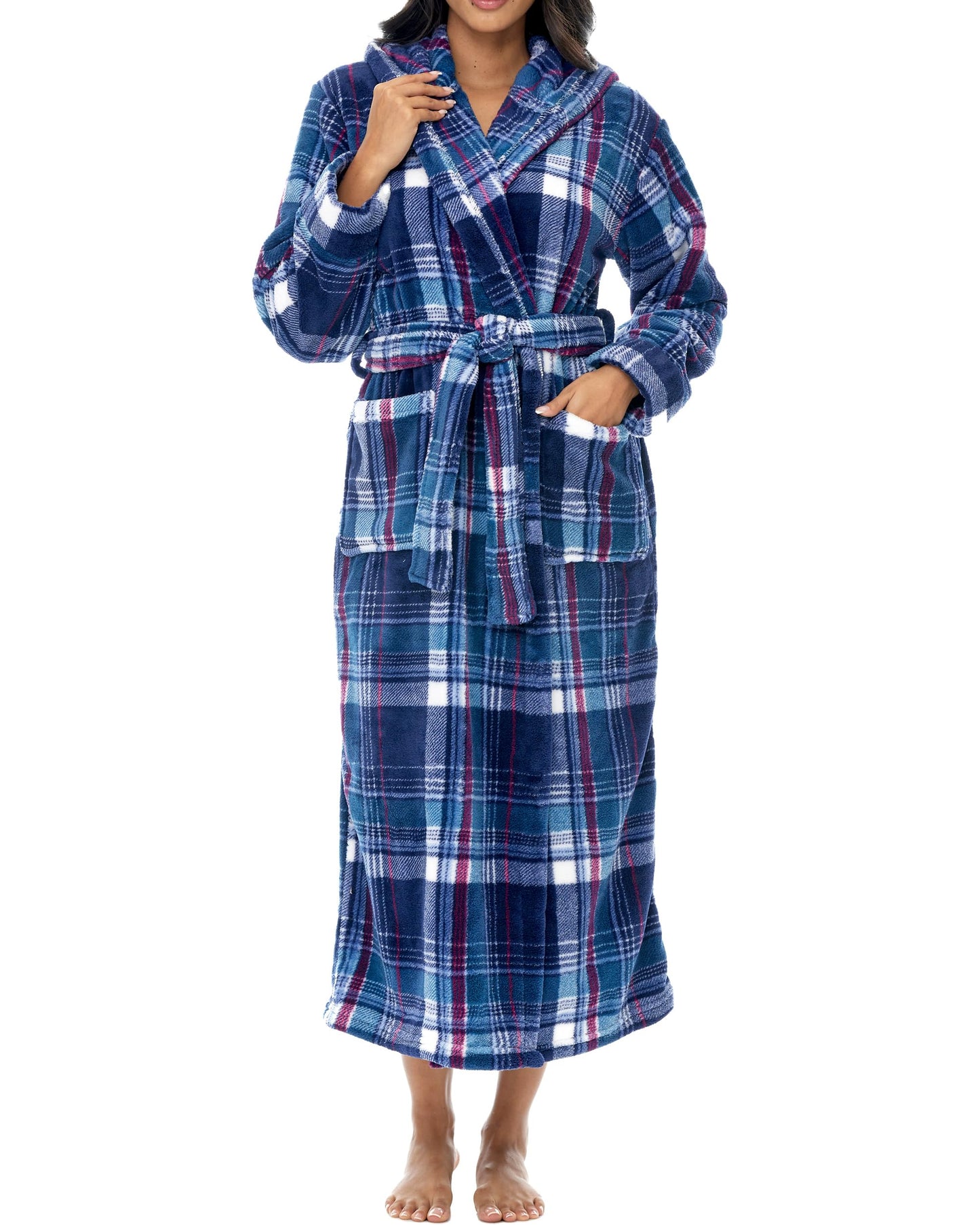Plush Fleece Hooded Bathrobe Women Long Plus Size Soft Lounge Robe
