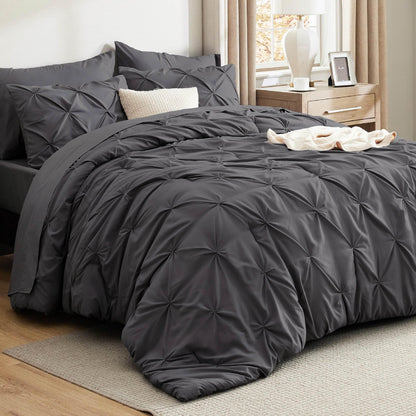 Pintuck Comforter Set Bed in a Bag 7 Piece All Season Bedding
