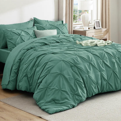 Pintuck Comforter Set Bed in a Bag 7 Piece All Season Bedding