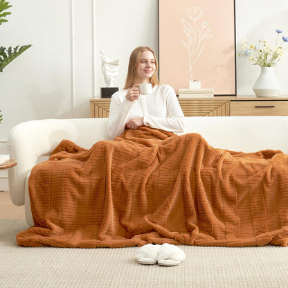 Amélie Home Jacquard Stripe Faux Fur Throw Blanket