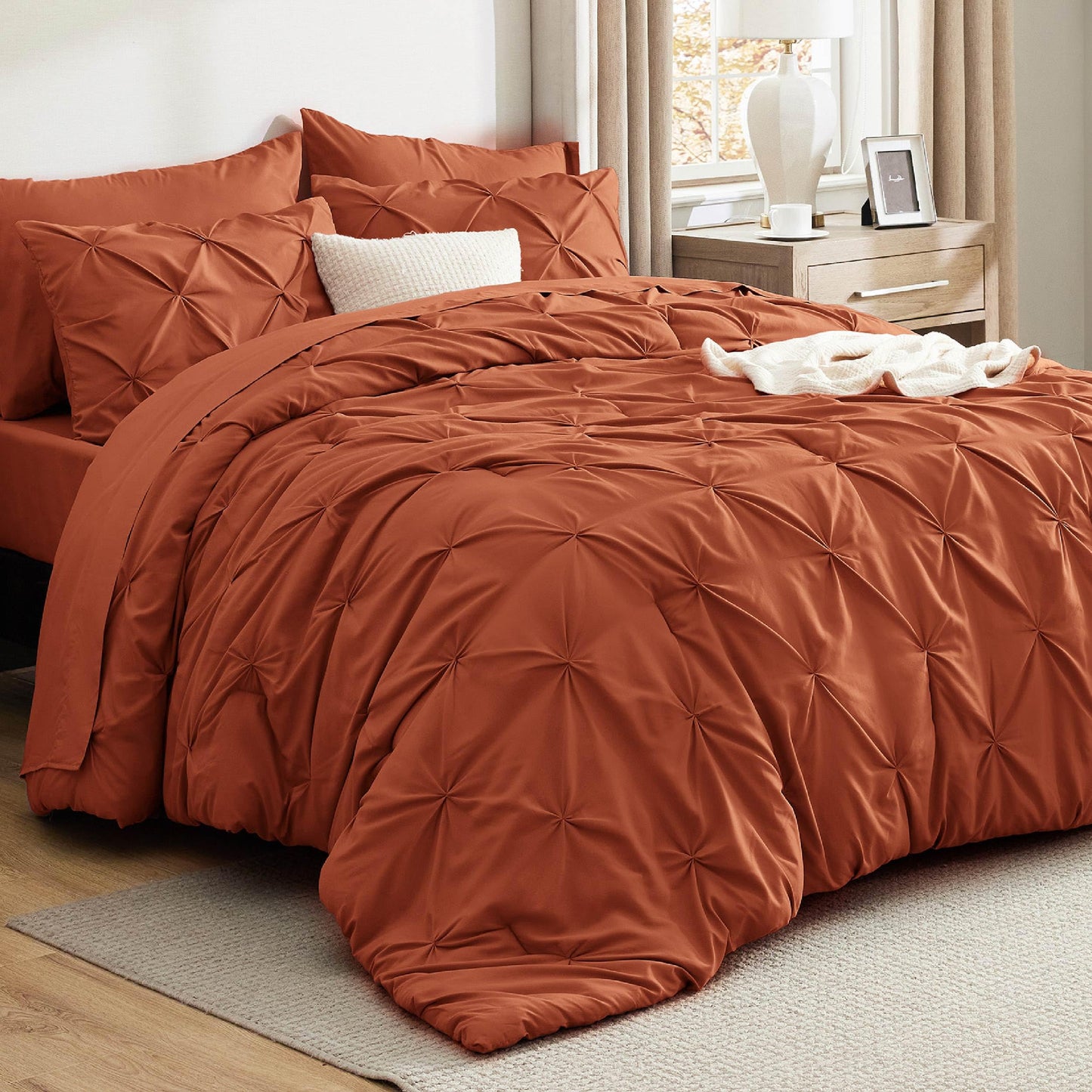 Pintuck Comforter Set Bed in a Bag 7 Piece All Season Bedding