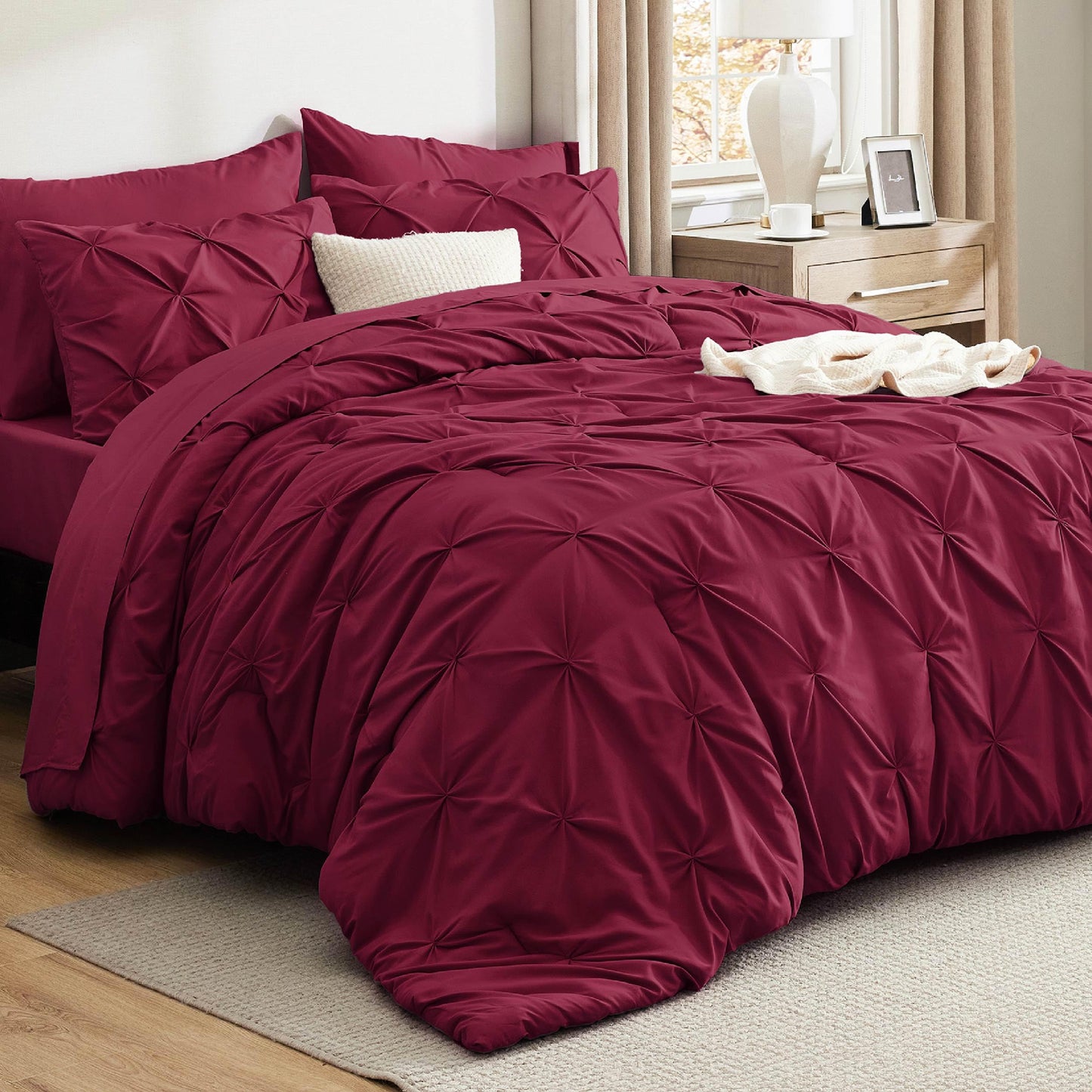Pintuck Comforter Set Bed in a Bag 7 Piece All Season Bedding