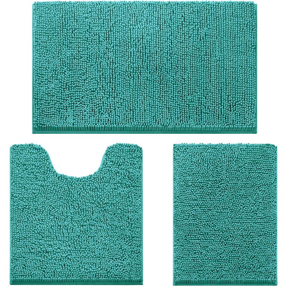 Chenille Bathroom Rug Set 3 Piece Ultra Soft Non Slip Absorbent Bath Mat