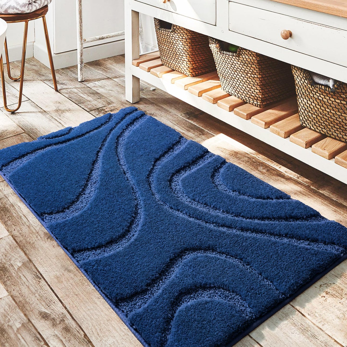 Plush Microfiber Bath Rug Non Slip Absorbent Bathroom Floor Mat Machine Washable