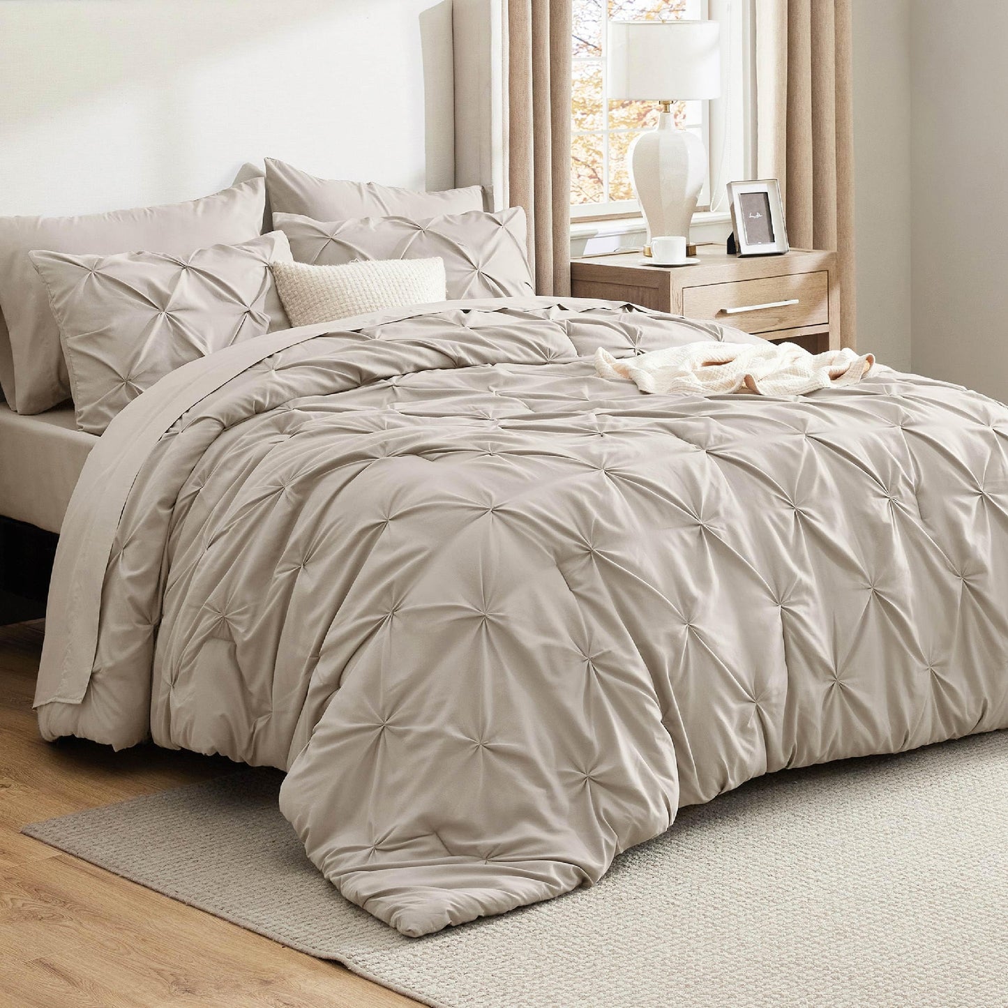 Pintuck Comforter Set Bed in a Bag 7 Piece All Season Bedding