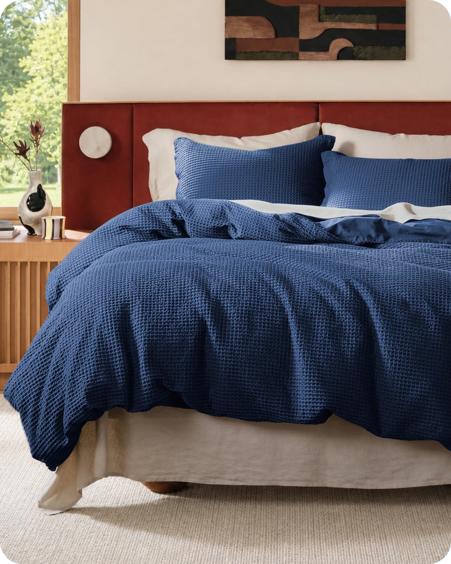 Cotton Waffle Weave Duvet Cover Set 100% Breathable All Season Bedding