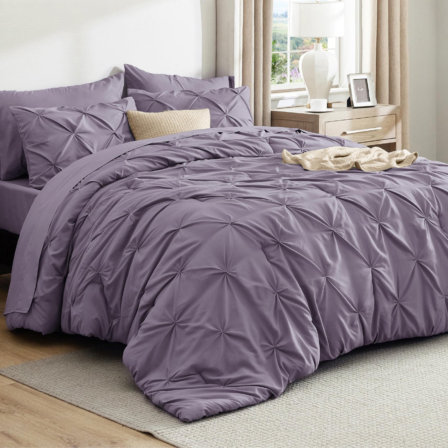 Pintuck Comforter Set Bed in a Bag 7 Piece All Season Bedding