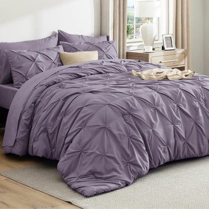 Pintuck Comforter Set Bed in a Bag 7 Piece All Season Bedding
