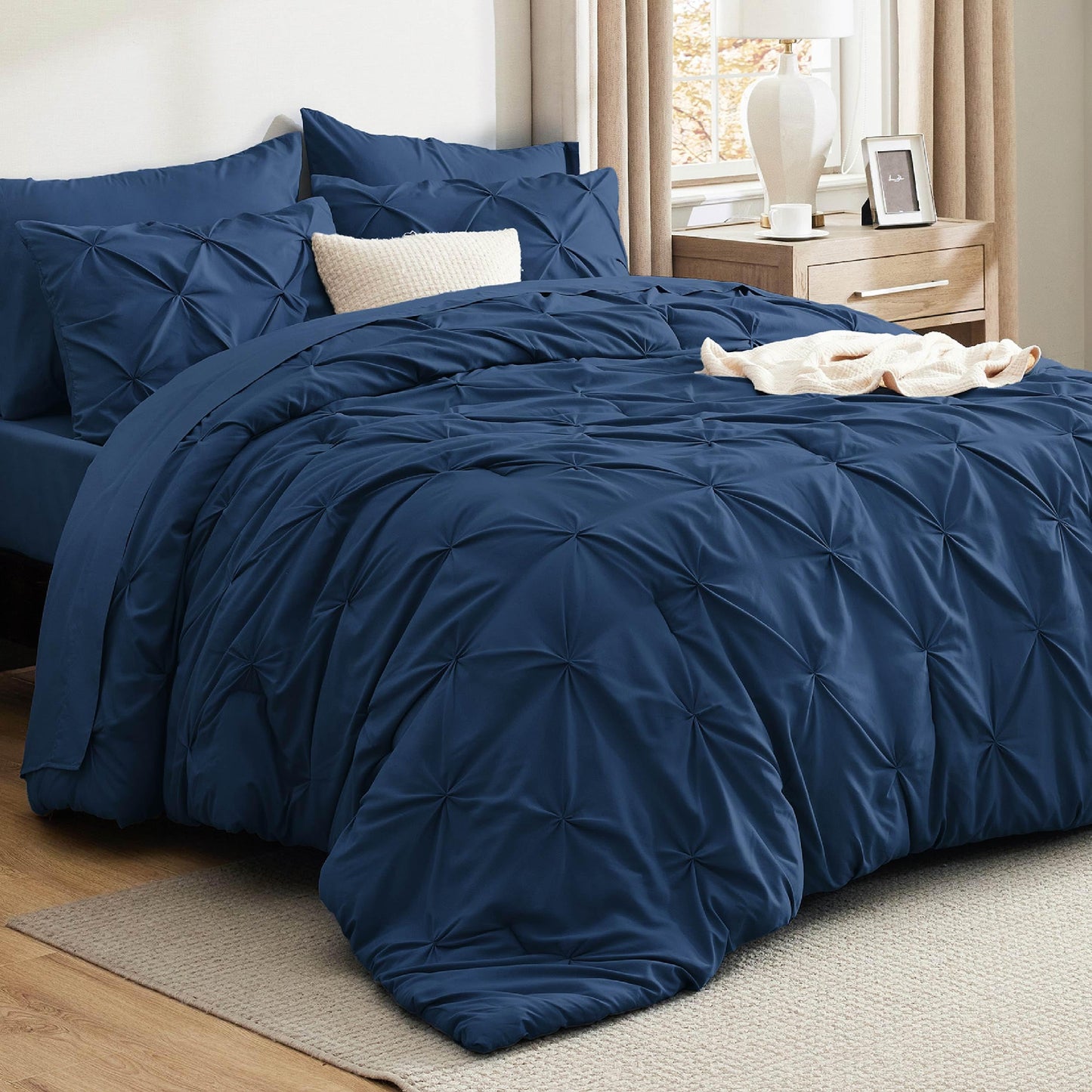 Pintuck Comforter Set Bed in a Bag 7 Piece All Season Bedding