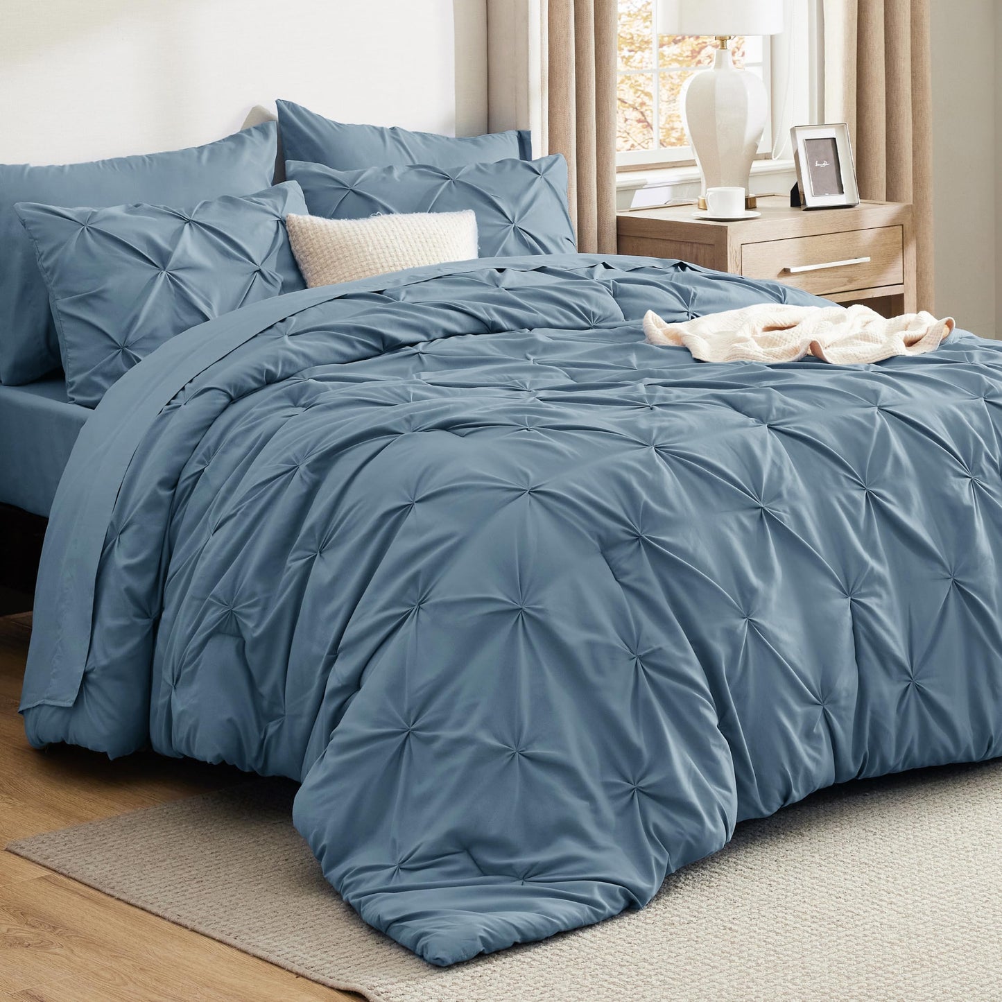Pintuck Comforter Set Bed in a Bag 7 Piece All Season Bedding