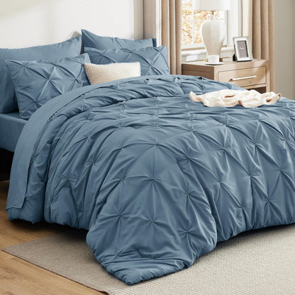 Pintuck Comforter Set Bed in a Bag 7 Piece All Season Bedding