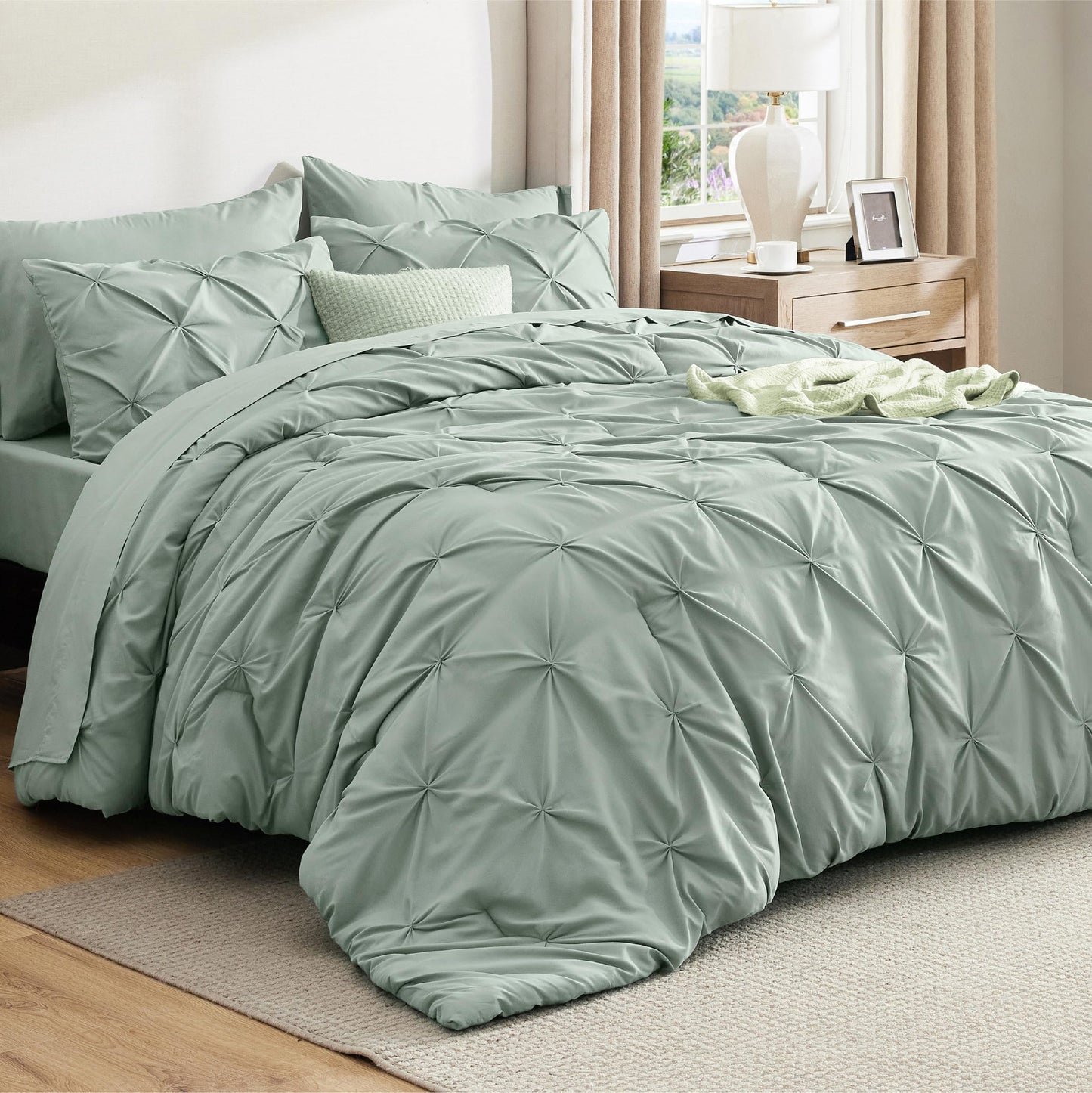 Pintuck Comforter Set Bed in a Bag 7 Piece All Season Bedding