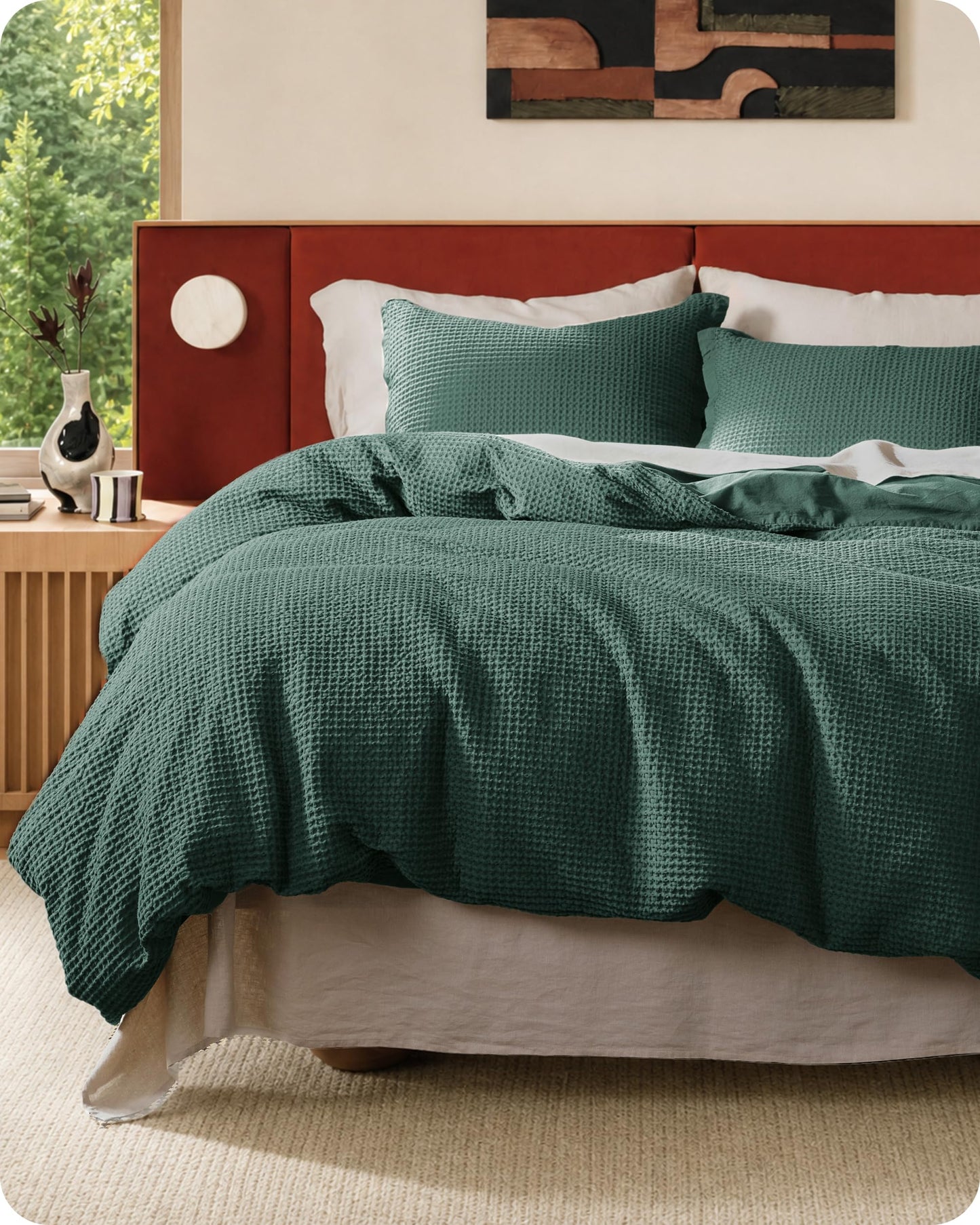 Cotton Waffle Weave Duvet Cover Set 100% Breathable All Season Bedding
