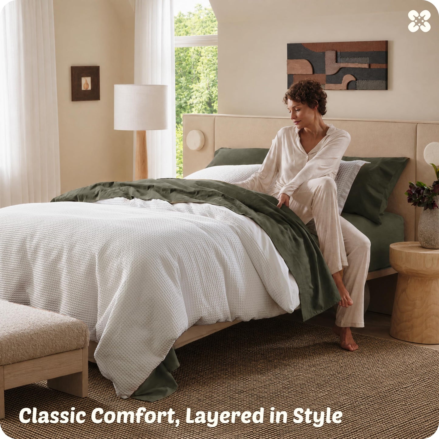 Cotton Waffle Weave Duvet Cover Set 100% Breathable All Season Bedding