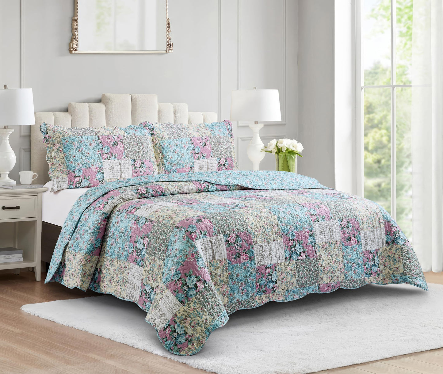 Patchwork Quilt Set Reversible Lightweight All Season Coverlet Bedding