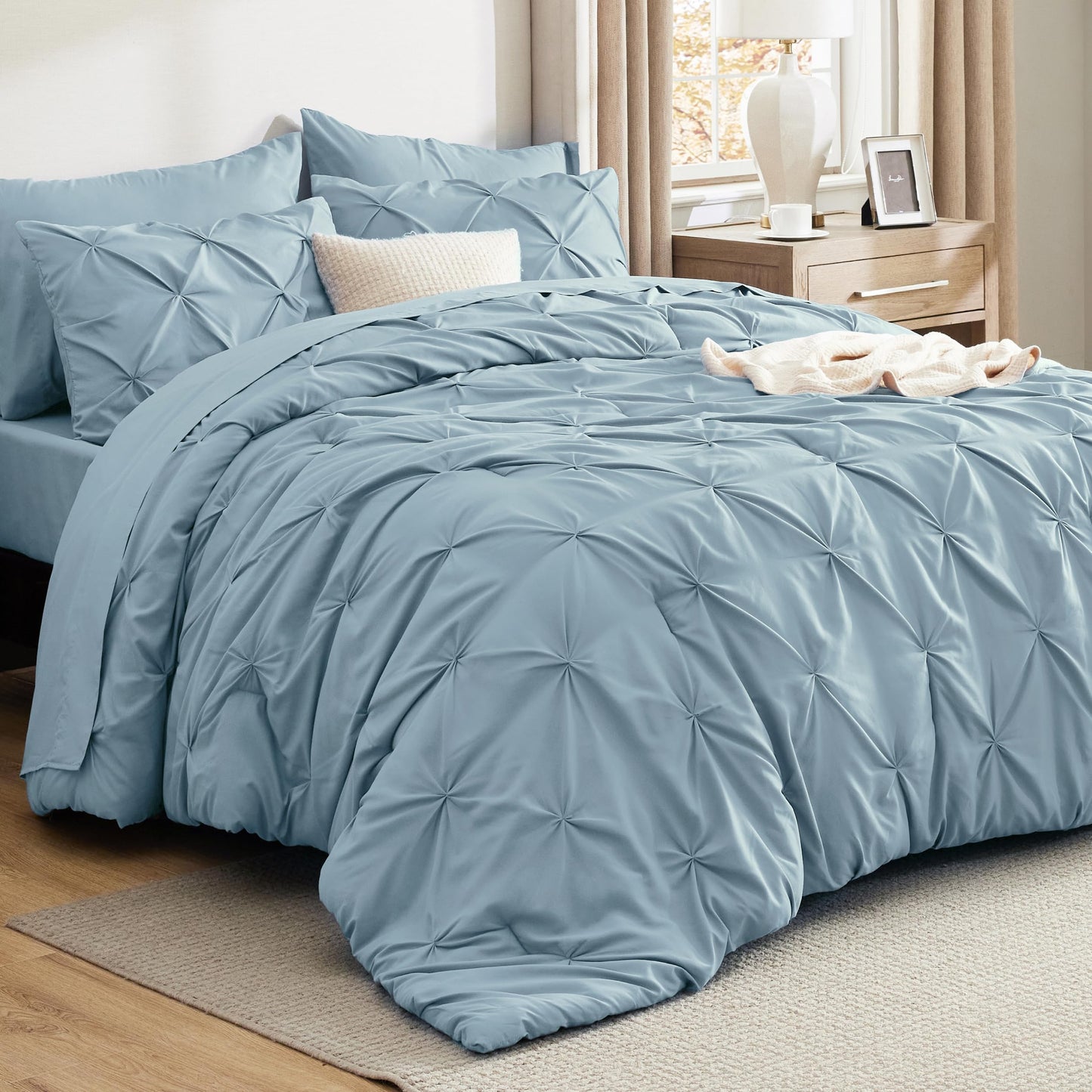 Pintuck Comforter Set Bed in a Bag 7 Piece All Season Bedding
