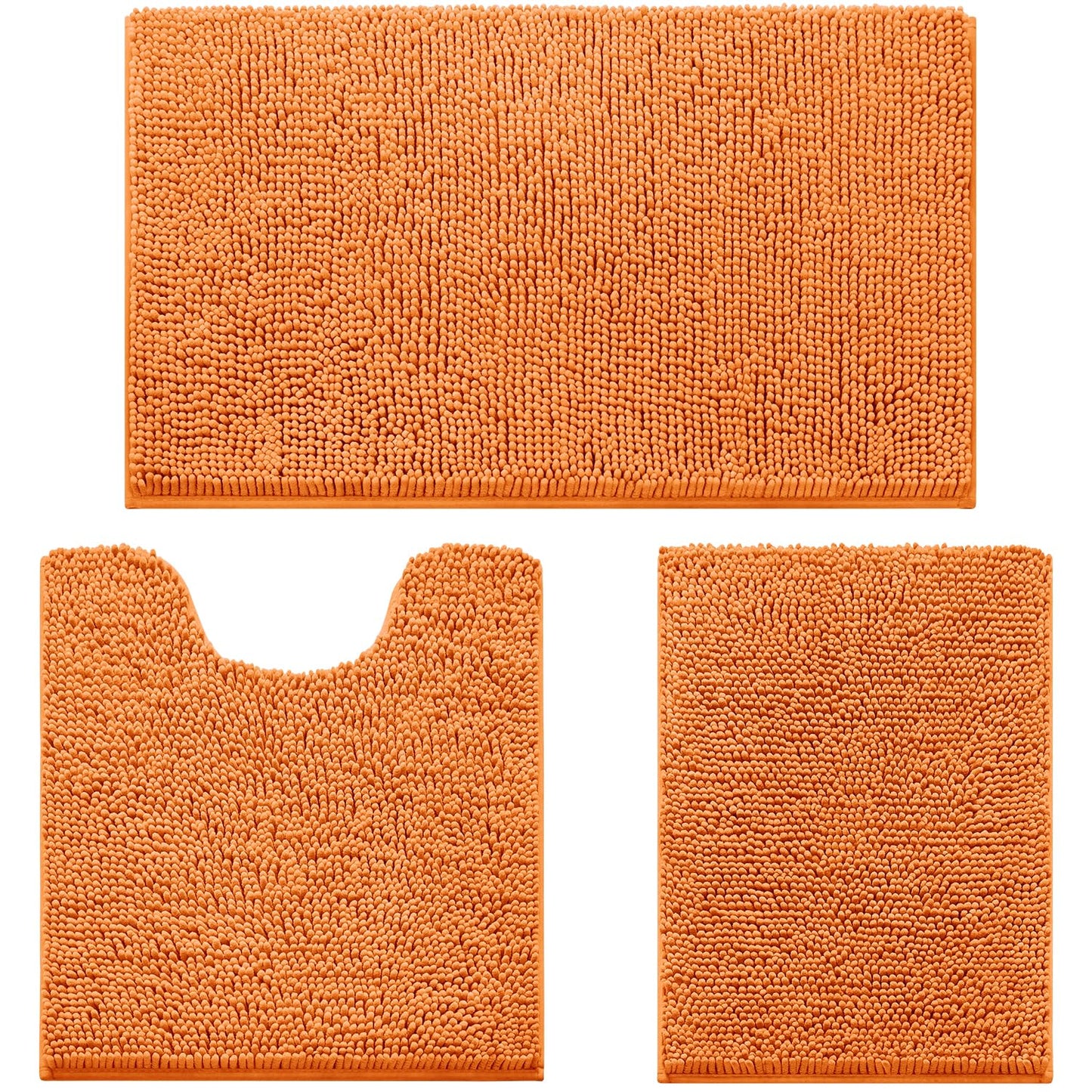 Chenille Bathroom Rug Set 3 Piece Ultra Soft Non Slip Absorbent Bath Mat