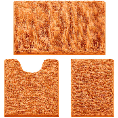 Chenille Bathroom Rug Set 3 Piece Ultra Soft Non Slip Absorbent Bath Mat