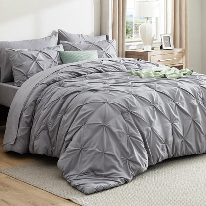 Pintuck Comforter Set Bed in a Bag 7 Piece All Season Bedding