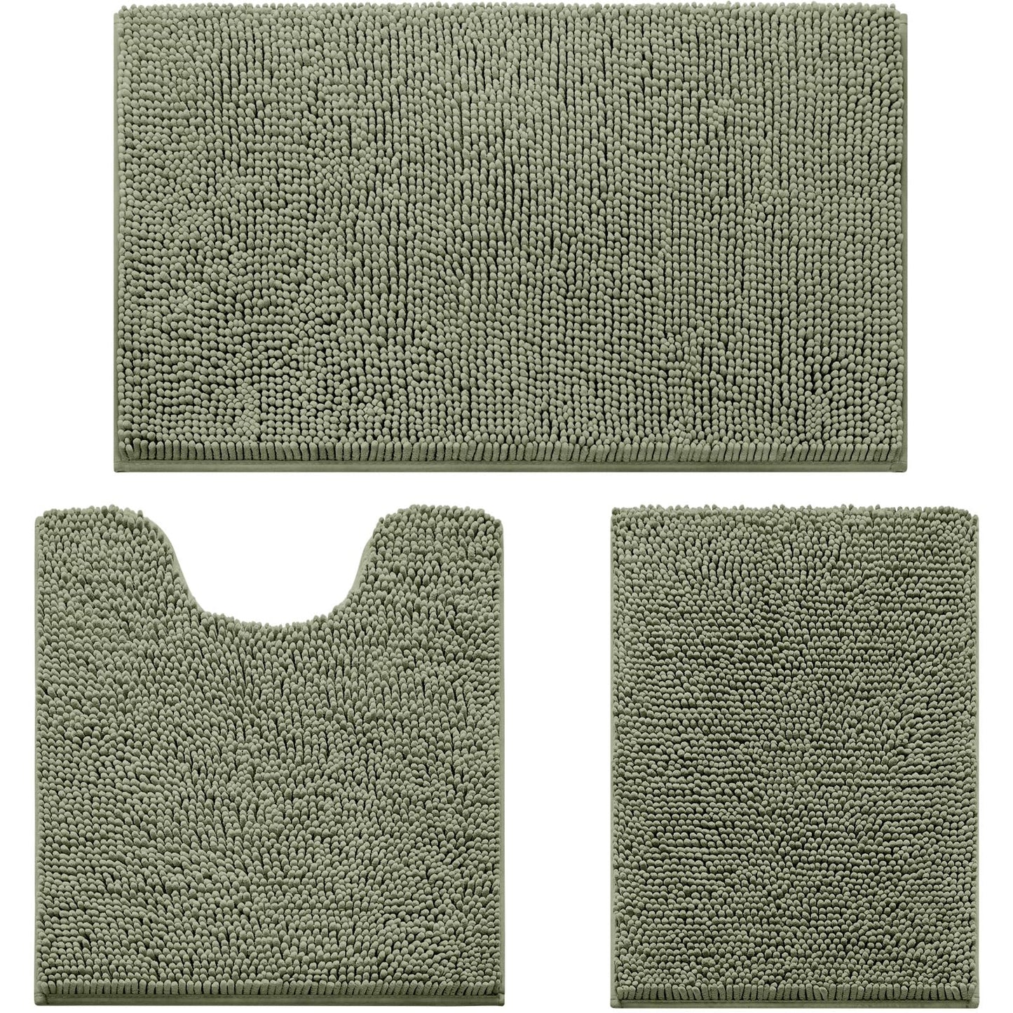 Chenille Bathroom Rug Set 3 Piece Ultra Soft Non Slip Absorbent Bath Mat
