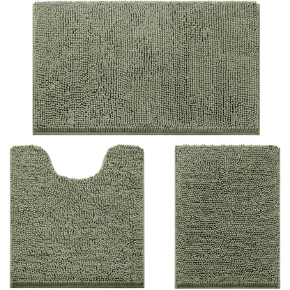Chenille Bathroom Rug Set 3 Piece Ultra Soft Non Slip Absorbent Bath Mat