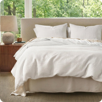 Cotton Waffle Weave Duvet Cover Set 100% Breathable All Season Bedding
