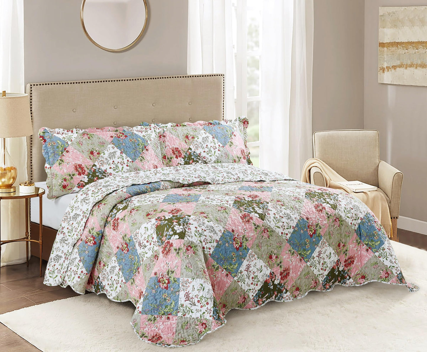 Patchwork Quilt Set Reversible Lightweight All Season Coverlet Bedding