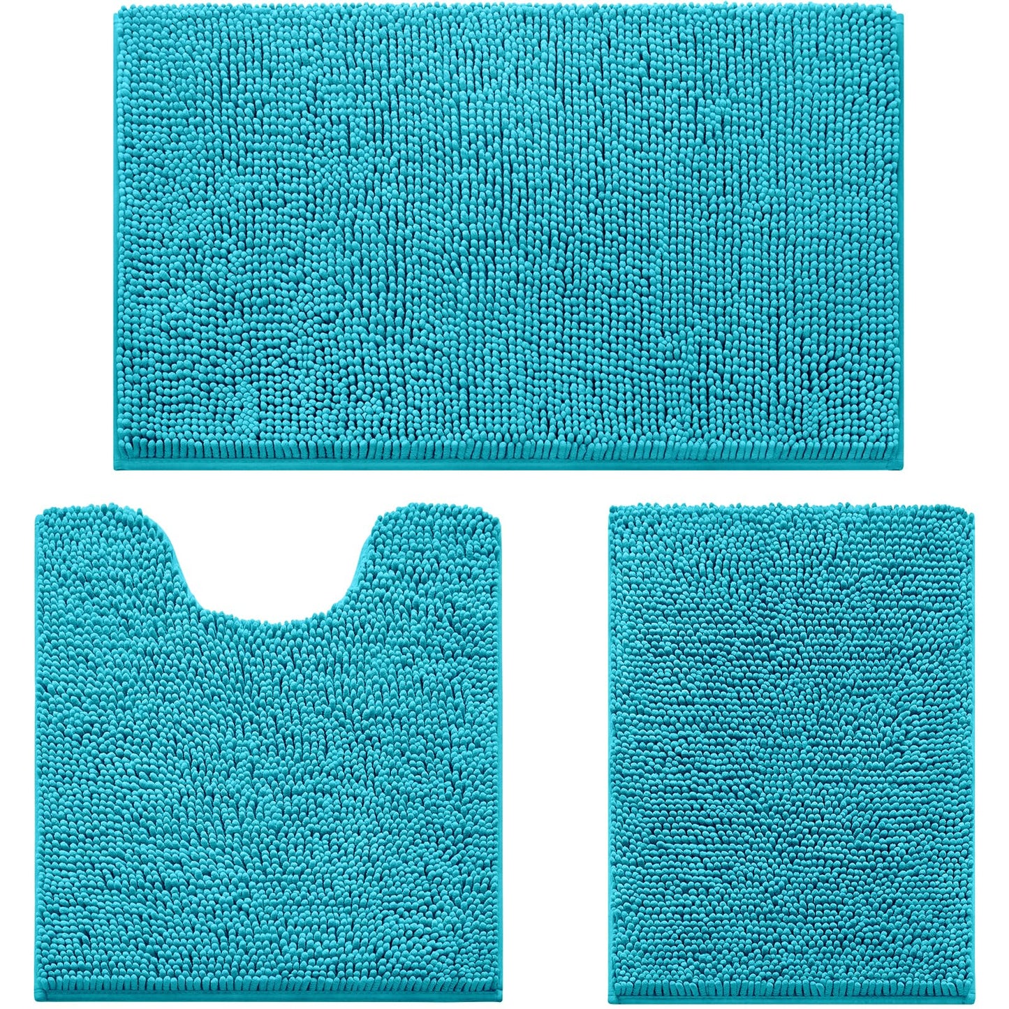 Chenille Bathroom Rug Set 3 Piece Ultra Soft Non Slip Absorbent Bath Mat
