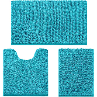 Chenille Bathroom Rug Set 3 Piece Ultra Soft Non Slip Absorbent Bath Mat