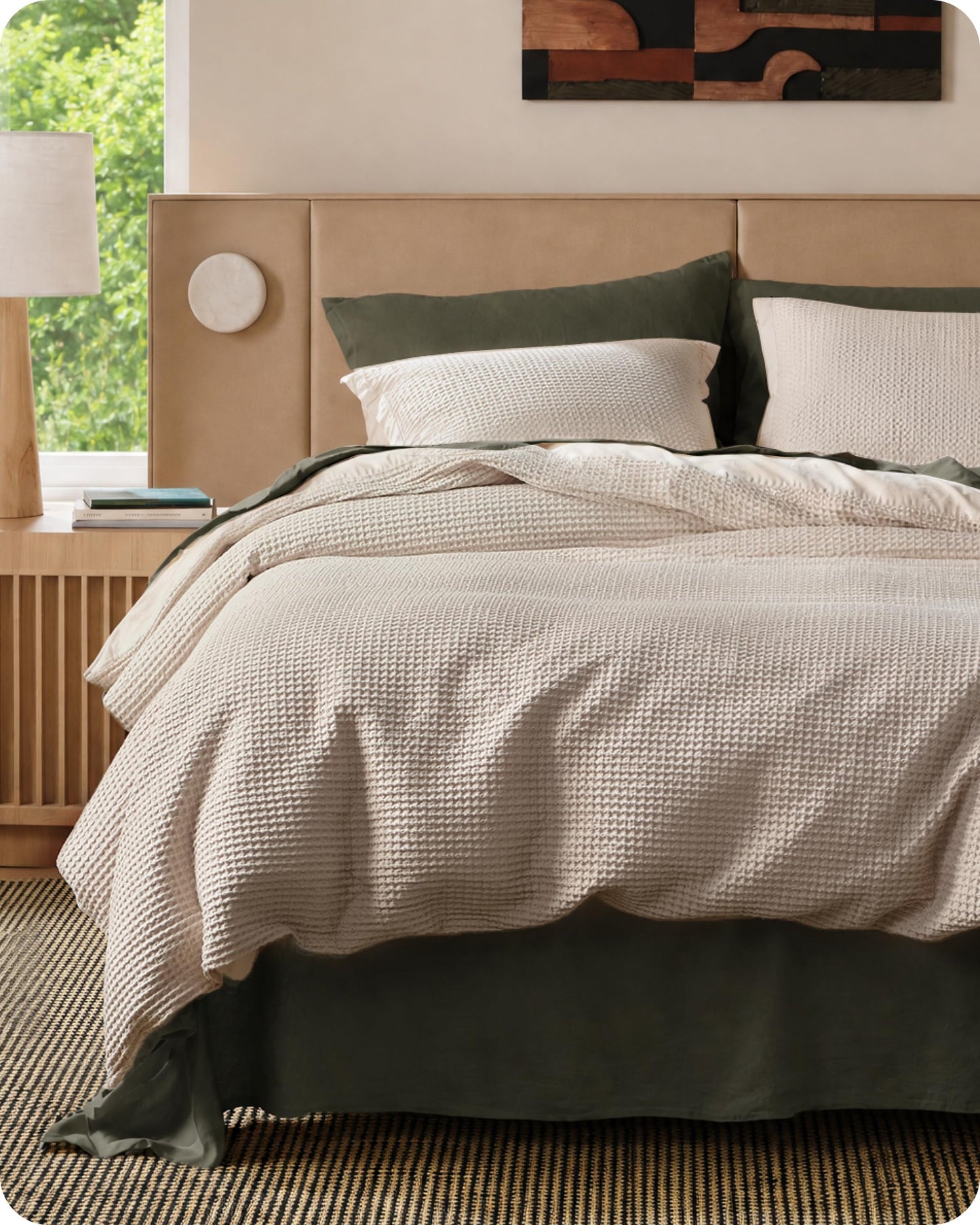 Cotton Waffle Weave Duvet Cover Set 100% Breathable All Season Bedding