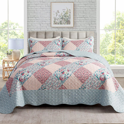 Floral Quilt Set 3 Piece Oversized Bedspread Coverlet Set Lightweight Bedding