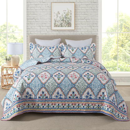Floral Quilt Set 3 Piece Oversized Bedspread Coverlet Set Lightweight Bedding