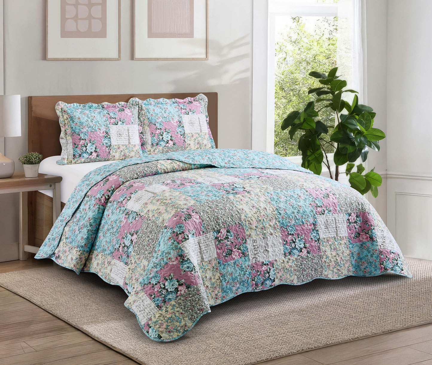 Patchwork Quilt Set Reversible Lightweight All Season Coverlet Bedding