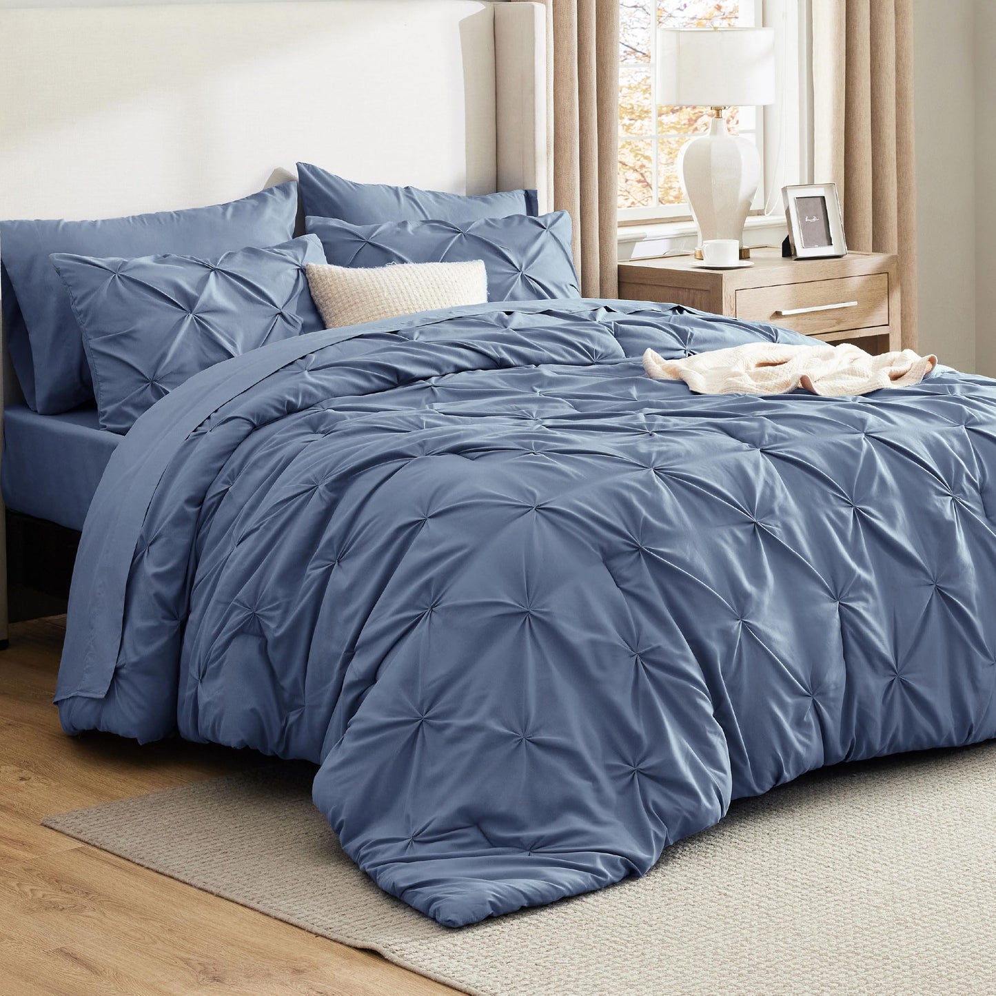 Pintuck Comforter Set Bed in a Bag 7 Piece All Season Bedding