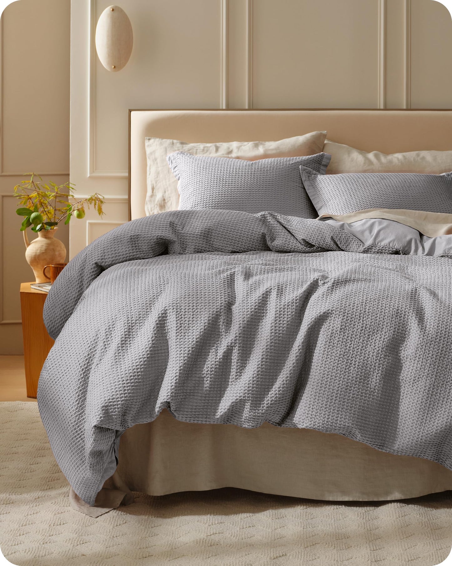 Cotton Waffle Weave Duvet Cover Set 100% Breathable All Season Bedding
