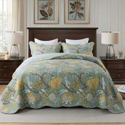 Floral Quilt Set 3 Piece Oversized Bedspread Coverlet Set Lightweight Bedding