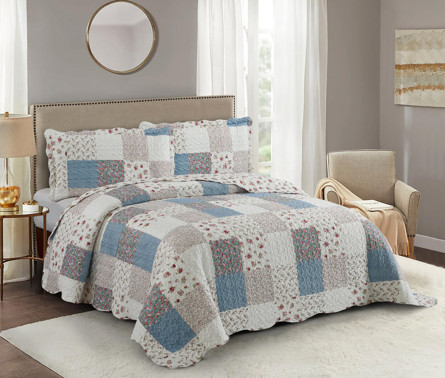 Patchwork Quilt Set Reversible Lightweight All Season Coverlet Bedding