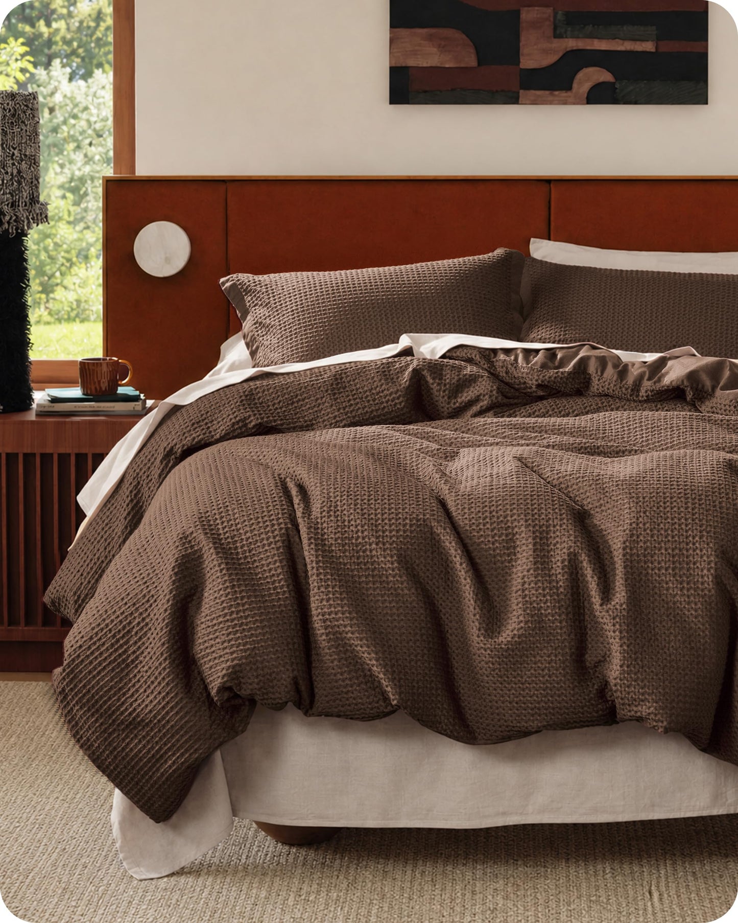 Cotton Waffle Weave Duvet Cover Set 100% Breathable All Season Bedding